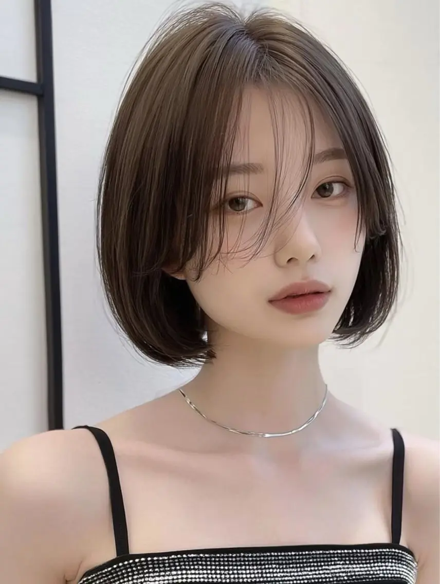 ミディアム ボブ 髪質改善 韓国風ヘア レイヤーカット 縮毛矯正 カット ヘアカラー ヘッドスパ 髪質改善/顔まわり minami🍀✩.のヘアスタイル