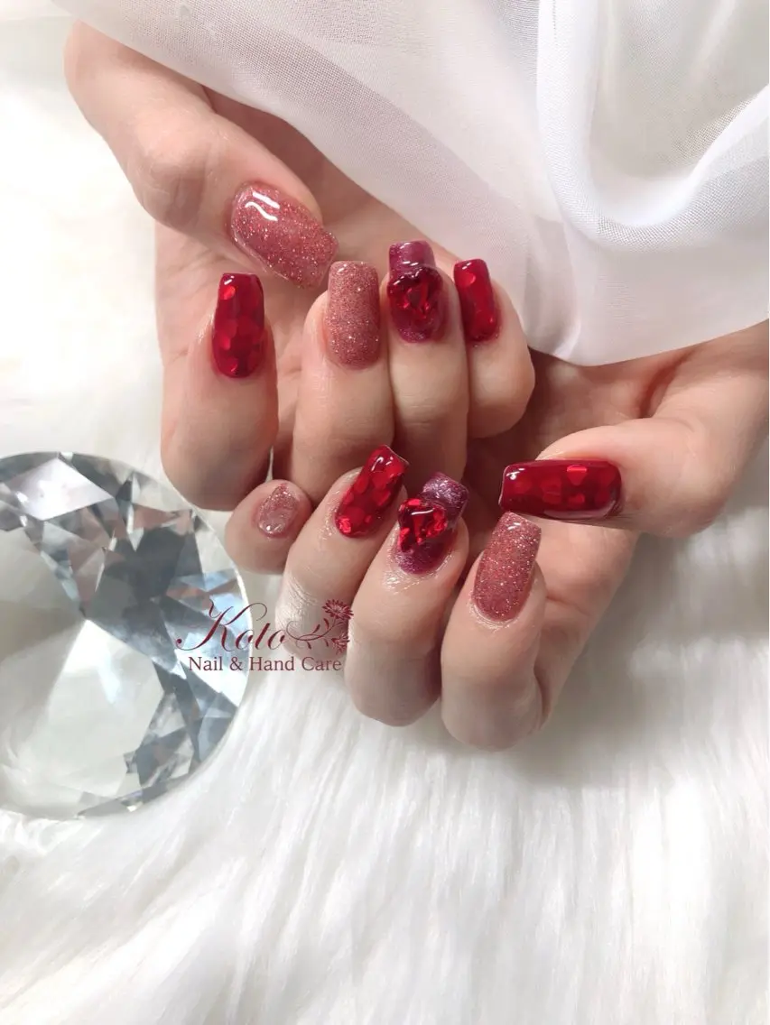 ネイル 長さ出し ジェルネイル ハート 持ち込み ニュアンスネイル Nail Salon KOTOのネイルデザイン