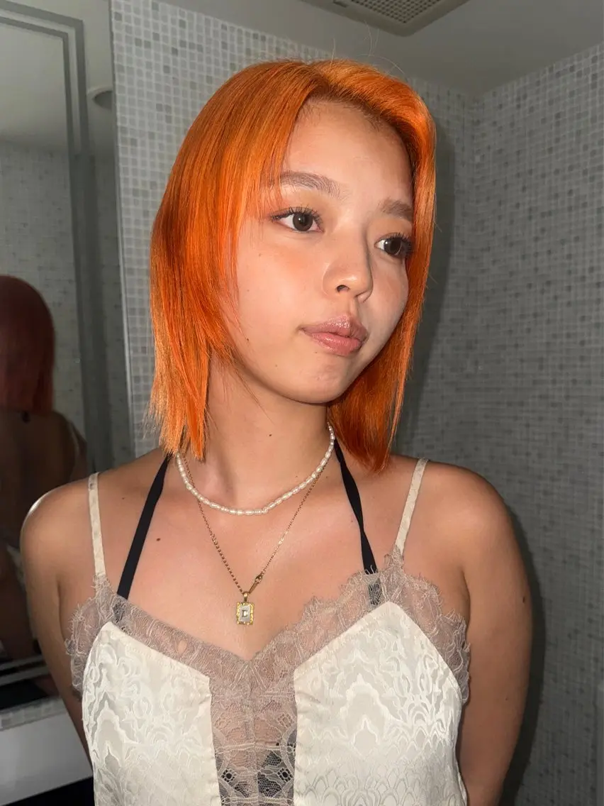 ミディアム カラー オレンジ minto/ パーマモデル募集中のヘアスタイル