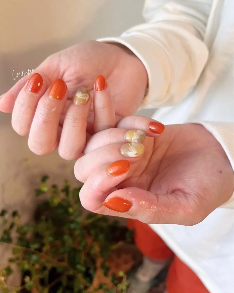 ネイル ニュアンスネイル オレンジ ハンドネイル lampo yukoのネイルデザイン