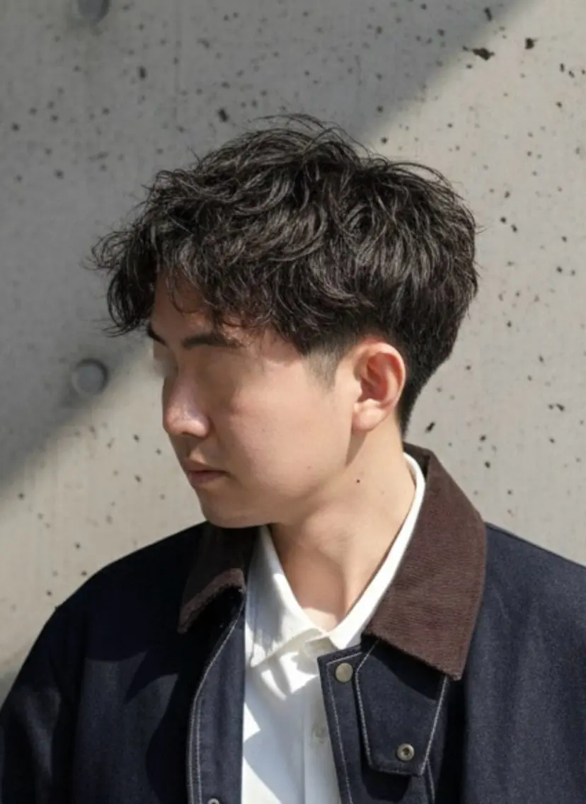 ショート パーマ メンズ アップバング メンズパーマ 刈り上げ カット パーマ 大人メンズパーマ /石川瑠青のヘアスタイル
