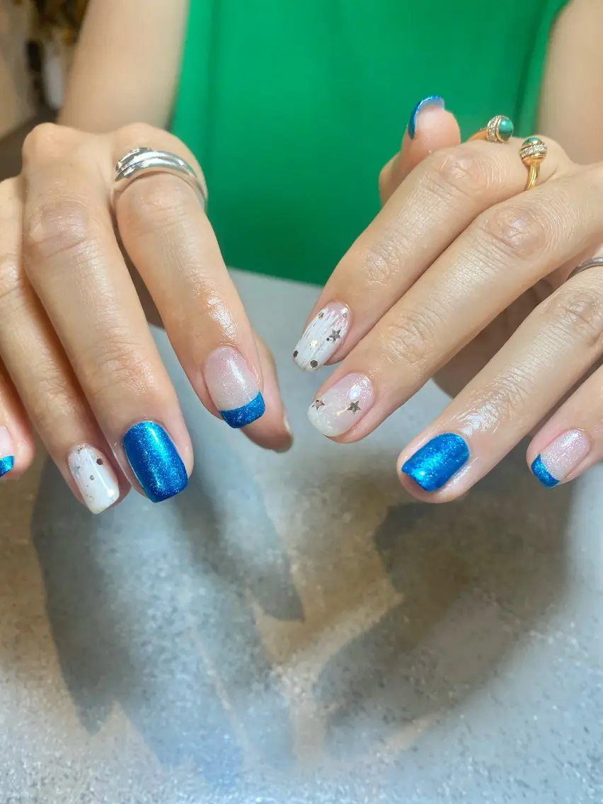 ネイル ブルー ハンドネイル 苦楽園the she nailのネイルデザイン