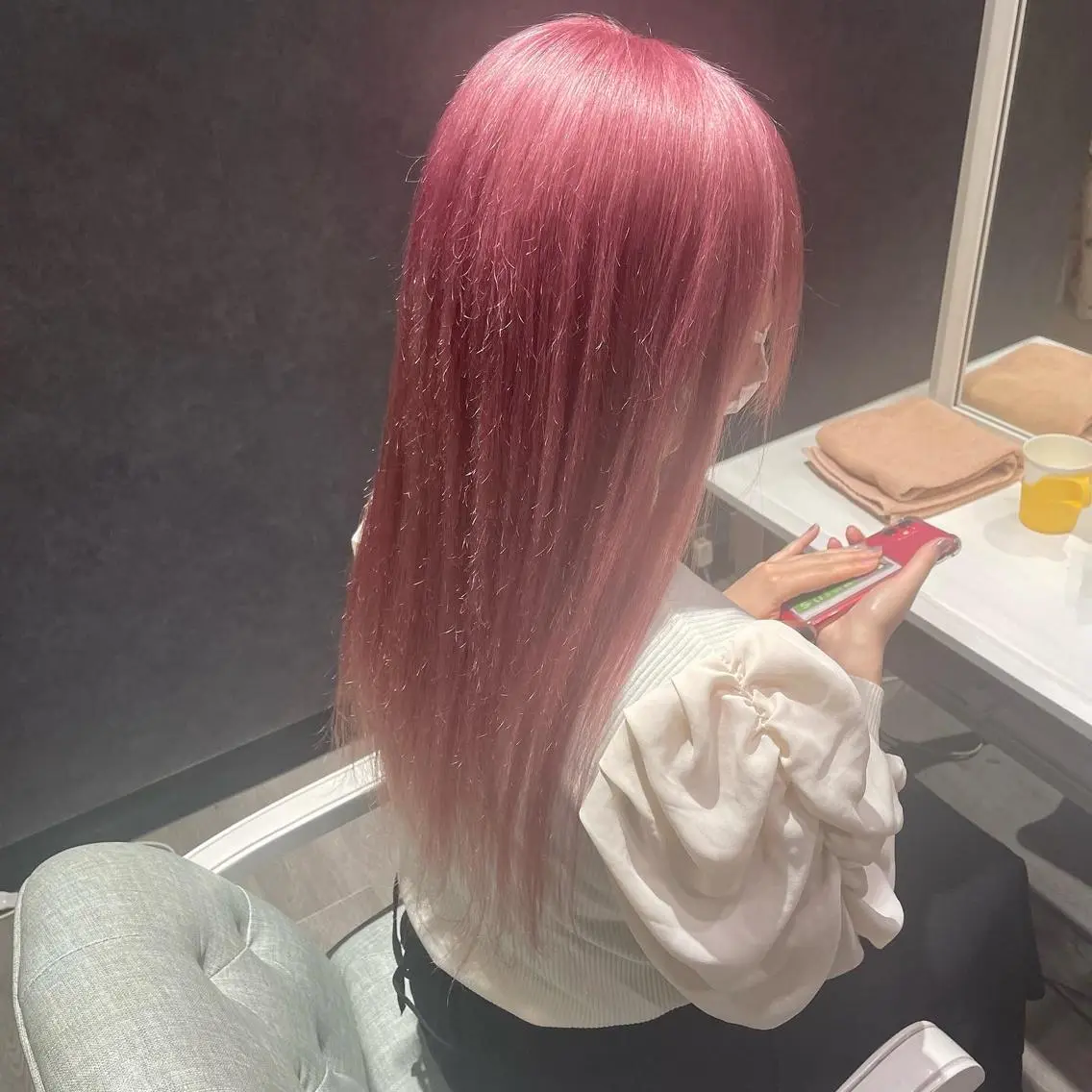 ロング カラー ピンクカラー ヘアカラー トリートメント Hair Labo ASH  あみん♡のヘアスタイル