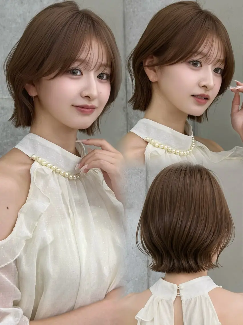 ショート 切りっぱなしボブ ボブ くびれヘア 顔周りカット ハッシュカット カット トリートメント 柏崎颯刀 ボブ縮毛 ミディアムレイヤーのヘアスタイル