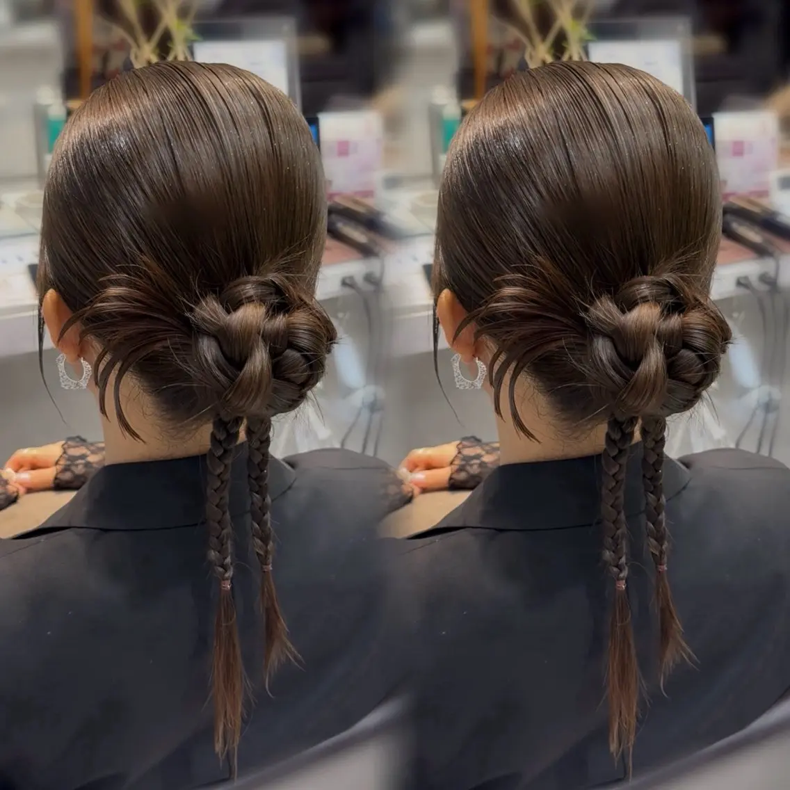 ヘアアレンジ お団子ヘア 三つ編み ヘアセット 佐々木 玲のヘアスタイル