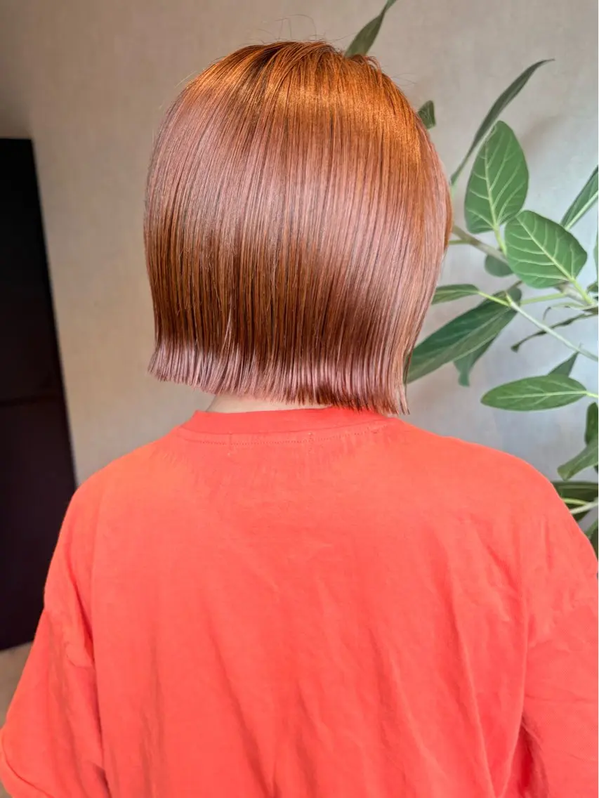 ショート 切りっぱなしボブ オレンジブラウン ボブ 外ハネヘア カット ヘアカラー トリートメント 【ボブ/個室サロン】 癒し空間mimuraのヘアスタイル