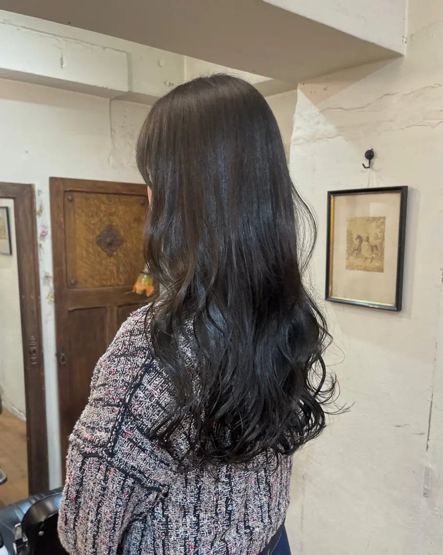 ロング カラー カット ヘアカラー 暗髪とオリーブ🌿 渡辺拓人のヘアスタイル