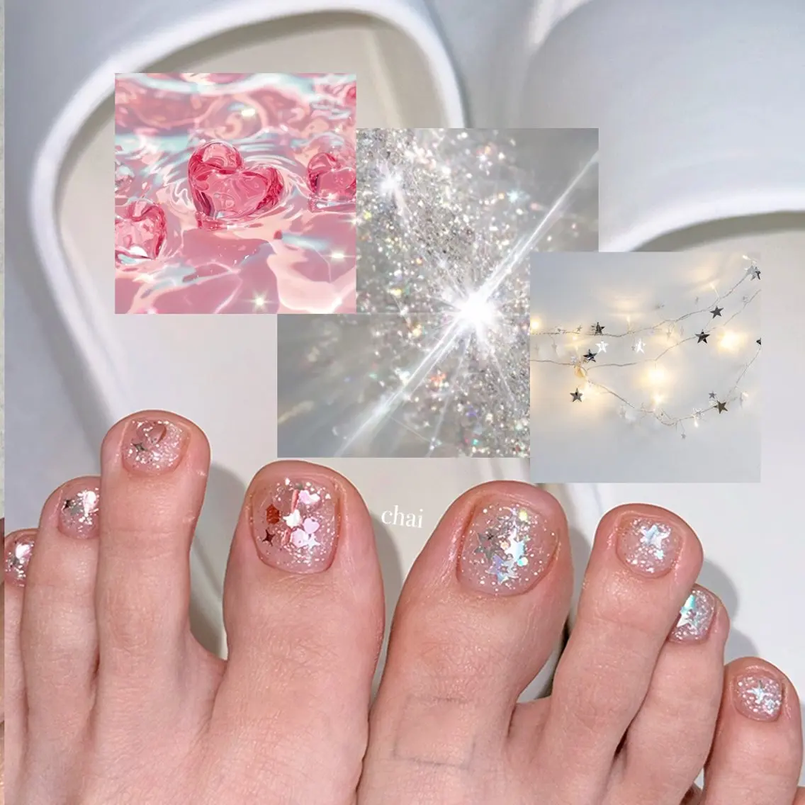 ネイル フットネイル ハート キラキラネイル ラメ(グリッター) フットネイル chai nail + eye📍鶴橋のネイルデザイン