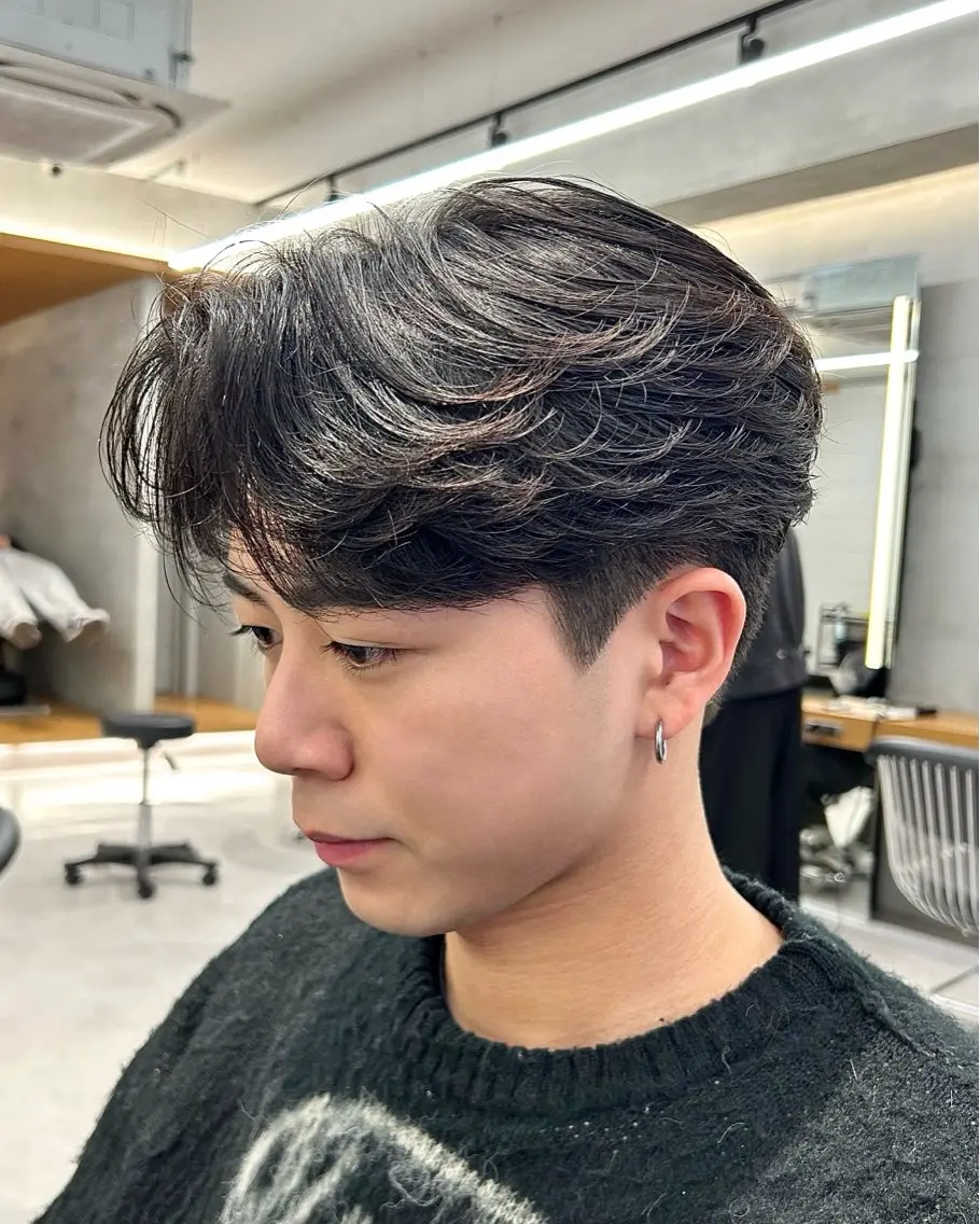 メンズ カット 縮毛矯正 ヘアセット 圧倒的 毛流れ センターパートのヘアスタイル
