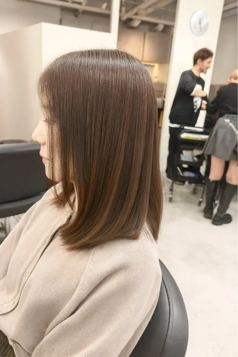セミロング カット 縮毛矯正 トリートメント 🫧とぅるん艶髪🫧 透明感カラー×猿渡のヘアスタイル