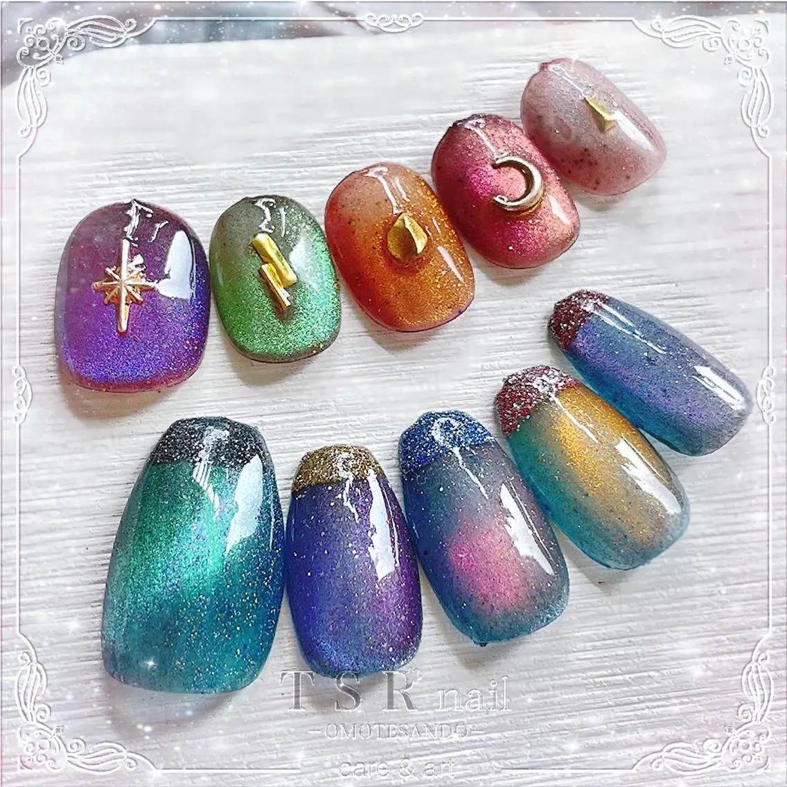 ネイル ブルー ジェルネイル マグネットネイル パープル 爪咲 りり花のネイルデザイン