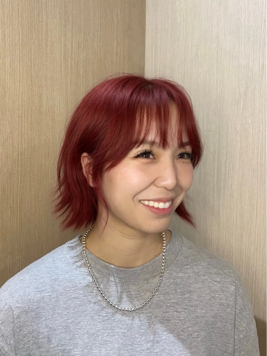 ショート カラー レッドカラー ヘアカラー トリートメント 赤髪 暖色カラー特化🔥のヘアスタイル