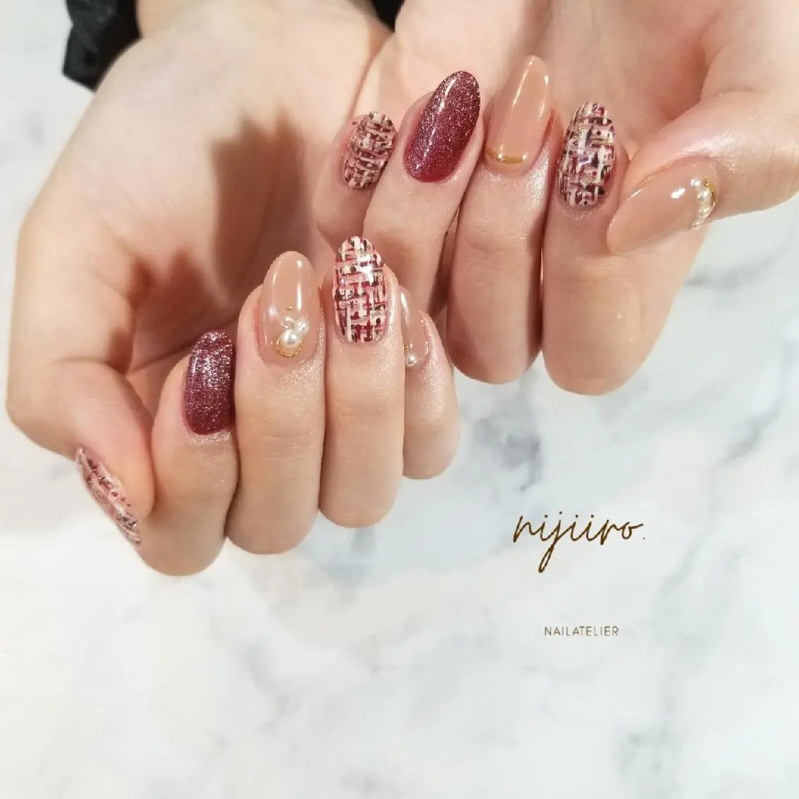 ネイル ツイードネイル ハンドネイル nijiiro🌈 サトウのネイルデザイン