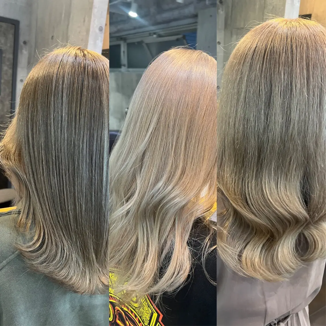 セミロング カラー ヘアアレンジ シールエクステ セミロングパーマ バレイヤージュ ダブルカラー グラデーションカラー ヘアカラー ミルクティーハイトー ン💖Mikaのヘアスタイル