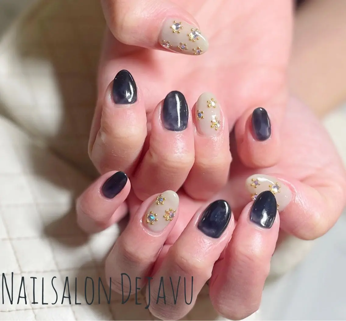 ネイル 大理石ネイル(マーブル) 持ち込み ネイビー Nail salon Dejavu 🌿のネイルデザイン