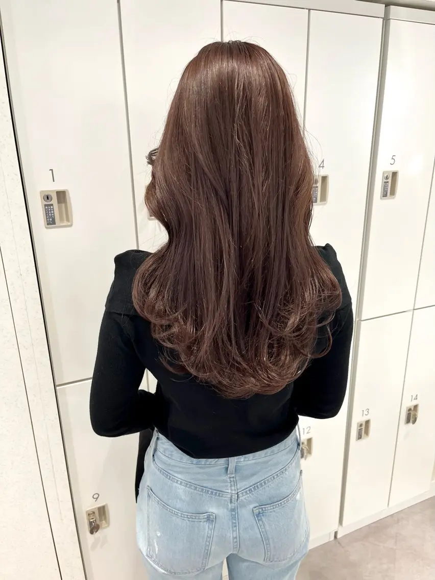 セミロング カラー ブリーチ ブラウンカラー モカブラウン ブリーチなしカラー ピンクカラー カット ヘアカラー 韓国ハッシュカット/ 新宿/髪質改善/岡崎のヘアスタイル