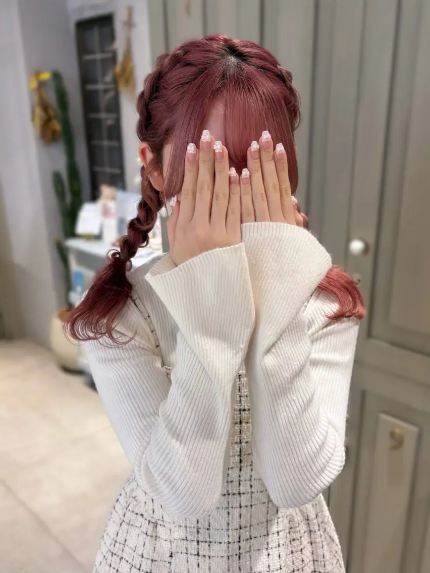 ロング ヘアアレンジ ヘアセット 無料カットモデル💞 ピンク💞みどりのヘアスタイル