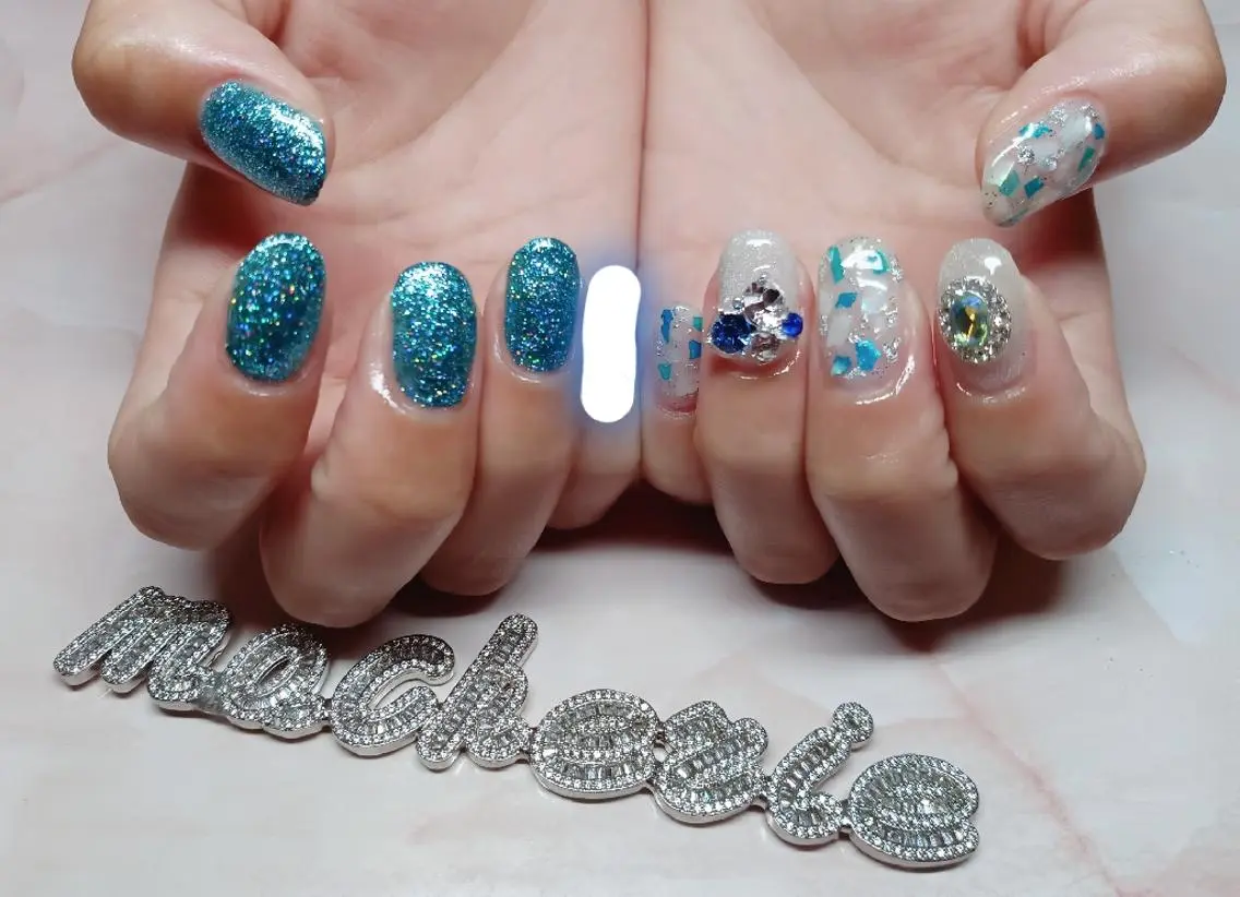 ネイル ブルー ハンドネイル Nail Salon macherieのネイルデザイン
