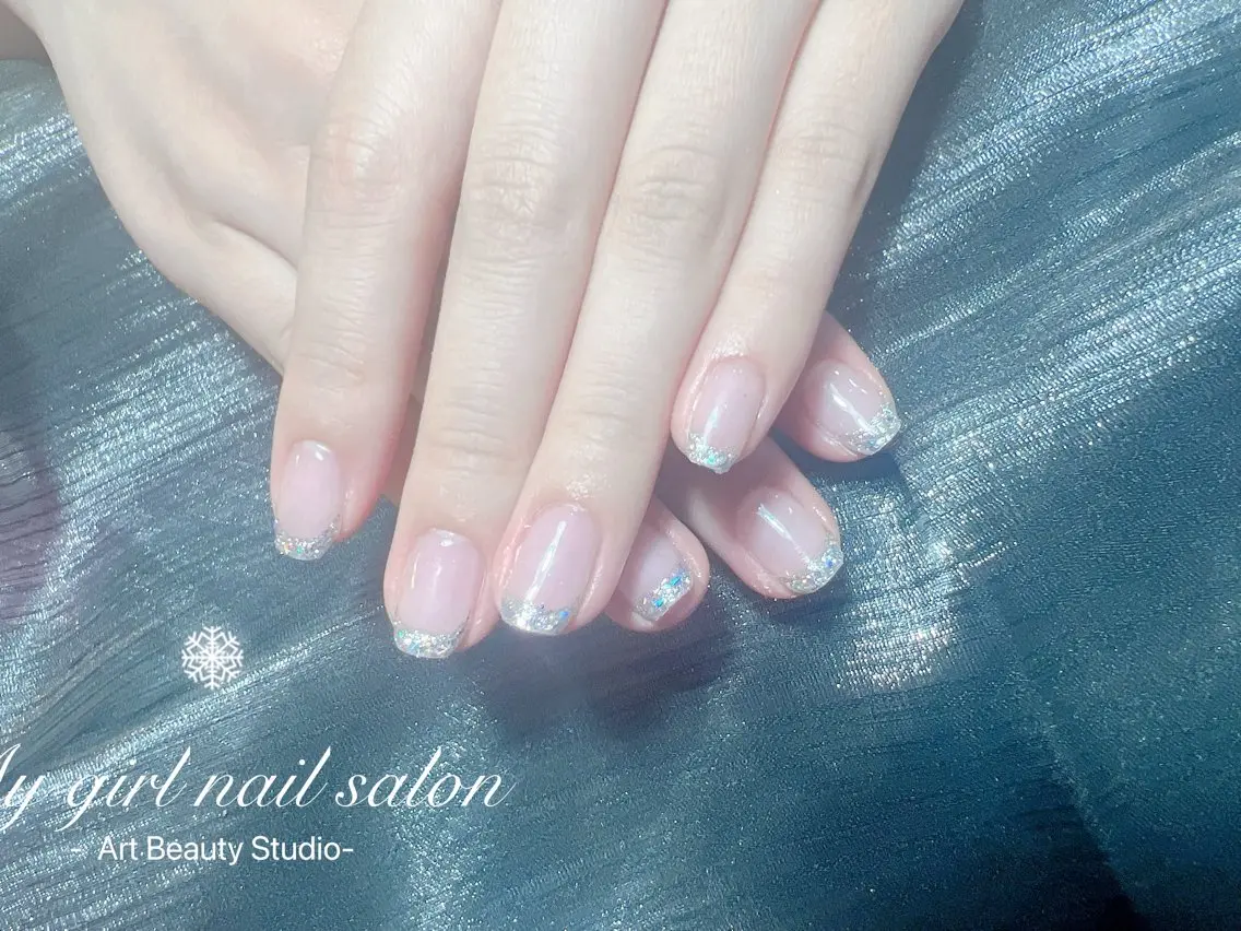 ネイル チークネイル 長さ出し フレンチネイル ジェルネイル ガラスフレンチ My Girl nailsalonのネイルデザイン