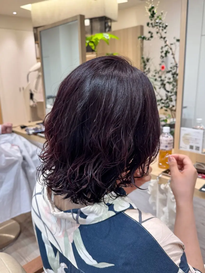 ミディアム カラー パーマ ヘアカラー 暖色/顔周りカット/ レイヤー/成田悠里のヘアスタイル