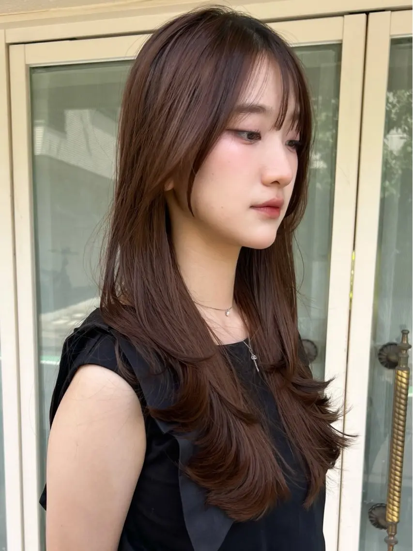 ロング カラー ブラウンカラー レイヤーカット ロング カット ヘアカラー トリートメント REN/レイヤー✂️ ブリーチなしカラー✨のヘアスタイル