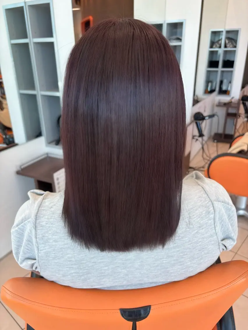 ミディアム カラー ブラウンカラー レッドカラー レッドブラウン ヘアカラー 米本 実桜のヘアスタイル