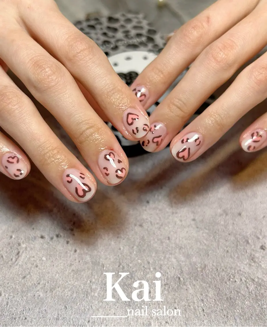 ネイル アニマル柄 アートネイル ハート 韓国ネイル マグネットネイル ハンドネイル Kai  nail Mayukoのネイルデザイン