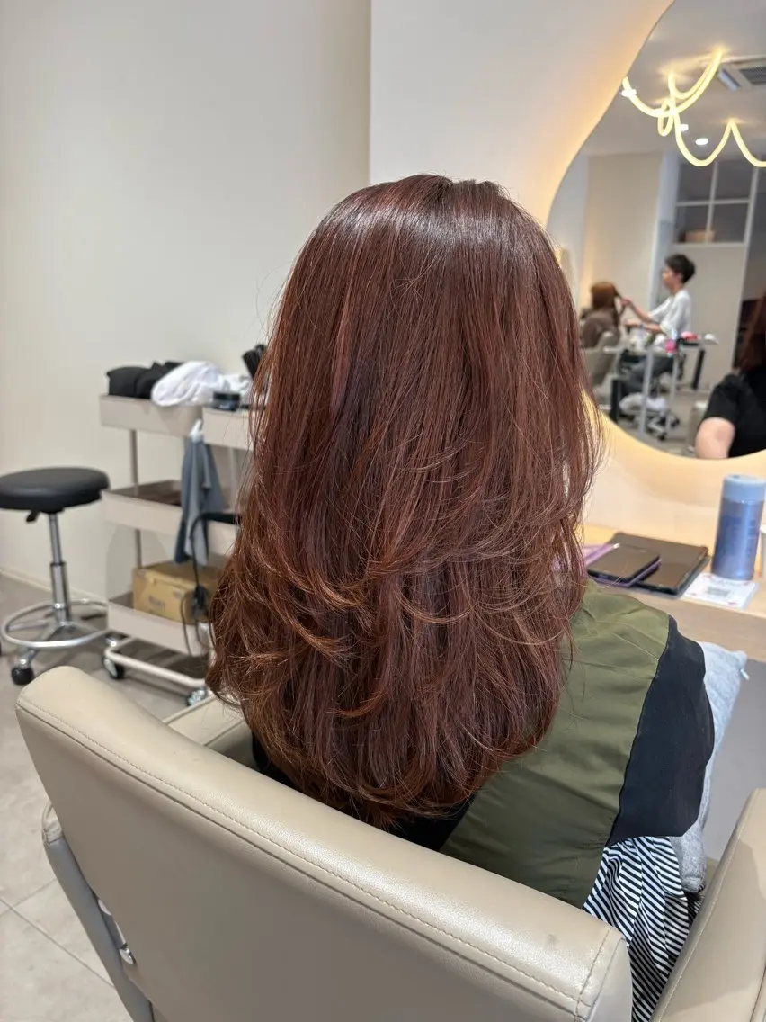 セミロング カラー ボルドーカラー レイヤーカット カット ヘアカラー レイヤー/透明感/髪 質改善/メンズ/佐藤のヘアスタイル