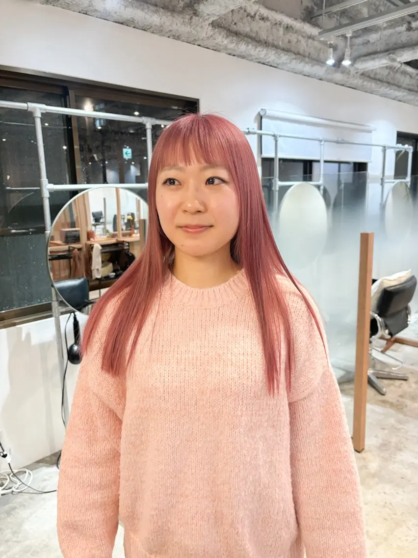 ロング カラー ベージュカラー ブリーチ ピンクカラー ピンクベージュ カット ヘアカラー Takuma Suzuki中目黒のヘアスタイル
