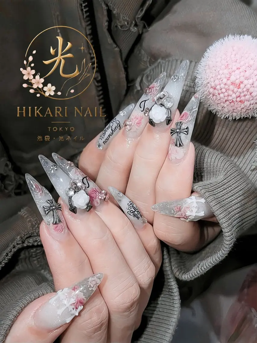 ネイル チークネイル 長さ出し フレンチネイル ガーリー ハロウィン ハンドネイル HikariNail Ikebukuroのネイルデザイン