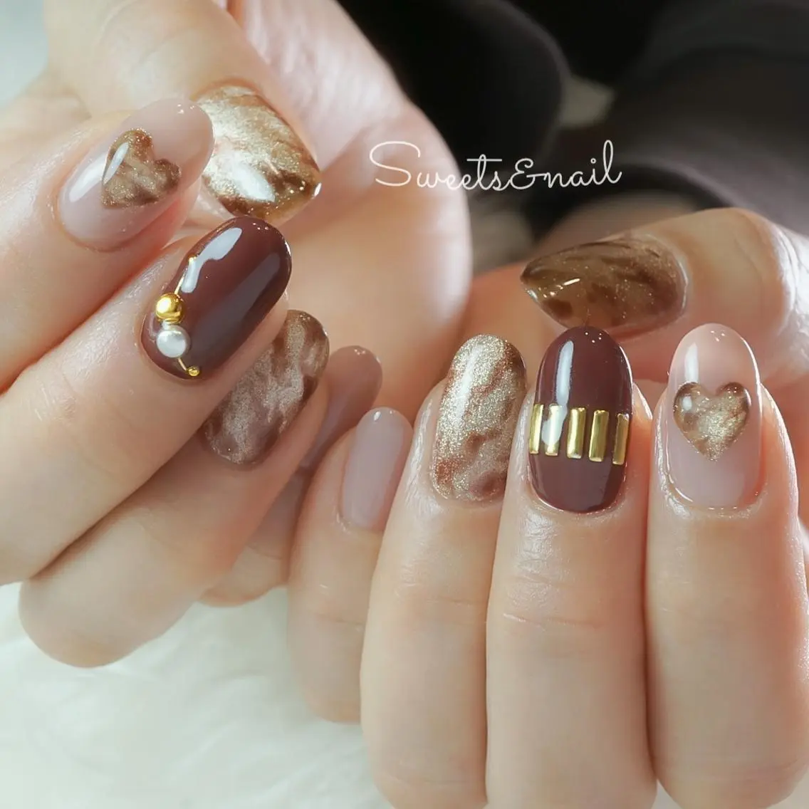 ネイル アートネイル ボルドー クリアネイル ジェルネイル ハート Sweets& nail みなこのネイルデザイン