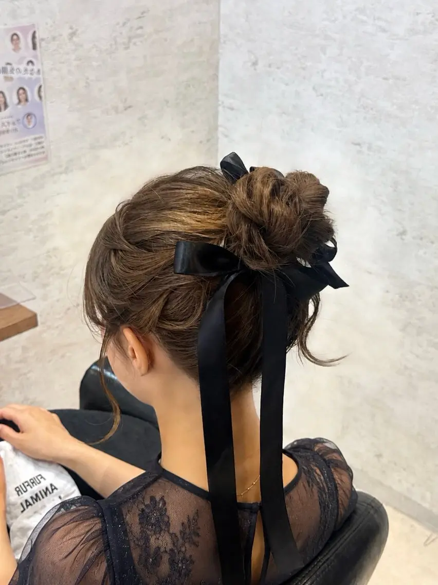 ミディアム ヘアアレンジ お団子ヘア ヘアセット みりゅう /ヘアメイク/美容師のヘアスタイル