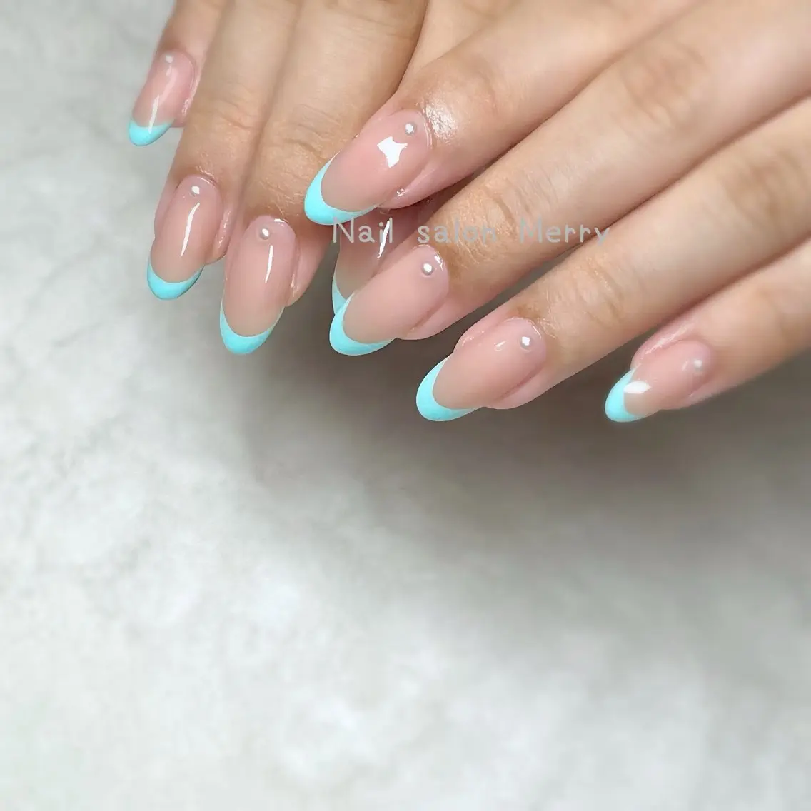 ネイル フレンチネイル グリーン ハンドネイル Nail salon Merryのネイルデザイン