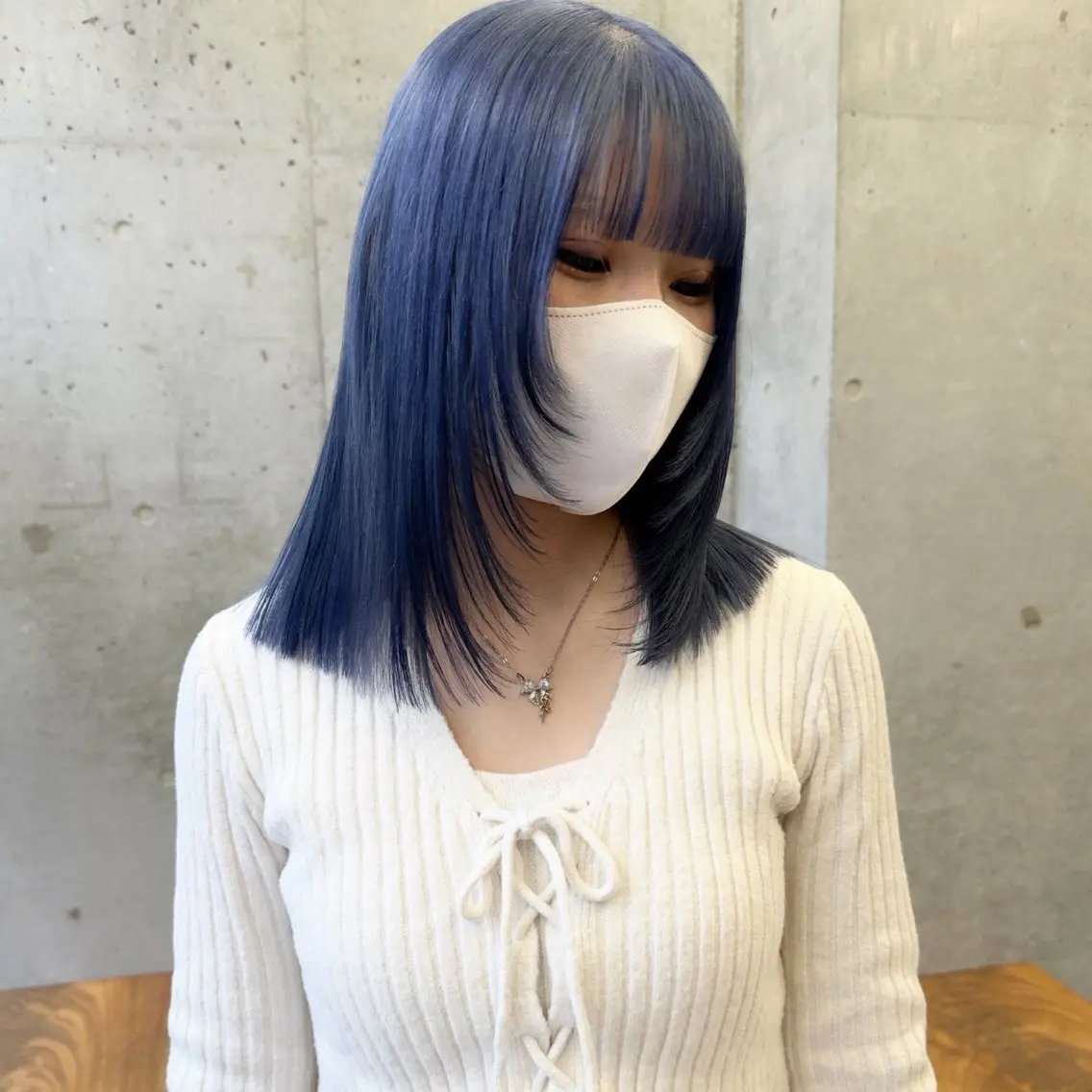 ミディアム カラー ブルーカラー ブルーグレー カット ヘアカラー トリートメント ボブ×柔らかいカラー 🌷misaki𓍼のヘアスタイル