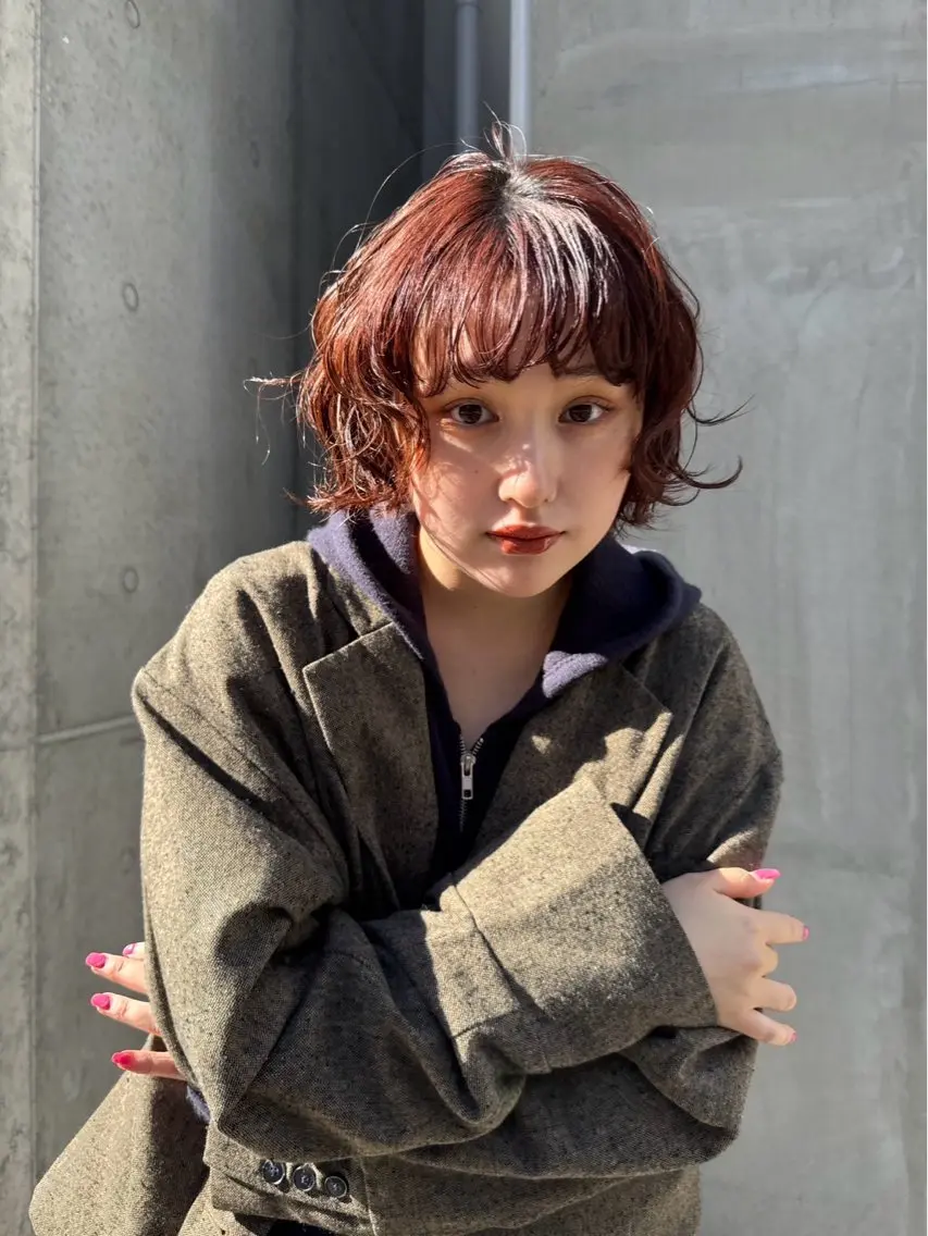 ミディアム カラー パーマ カット ヘアカラー パーマ トリートメント 森田遥奈/透明感カラ ー/酸性ストレートのヘアスタイル