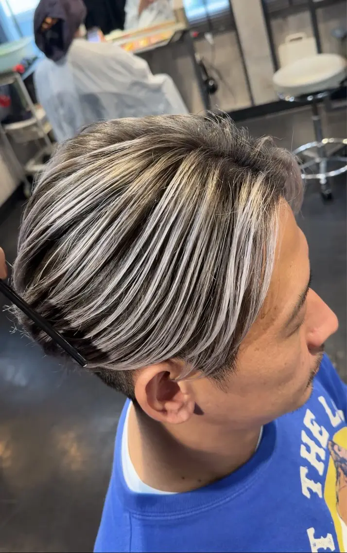 ショート カラー メンズ メンズバレイヤージュ バレイヤージュ グレージュ レイヤーカット ヘアカラー トリートメント デザインカラー⭐️ Yamauchiのヘアスタイル