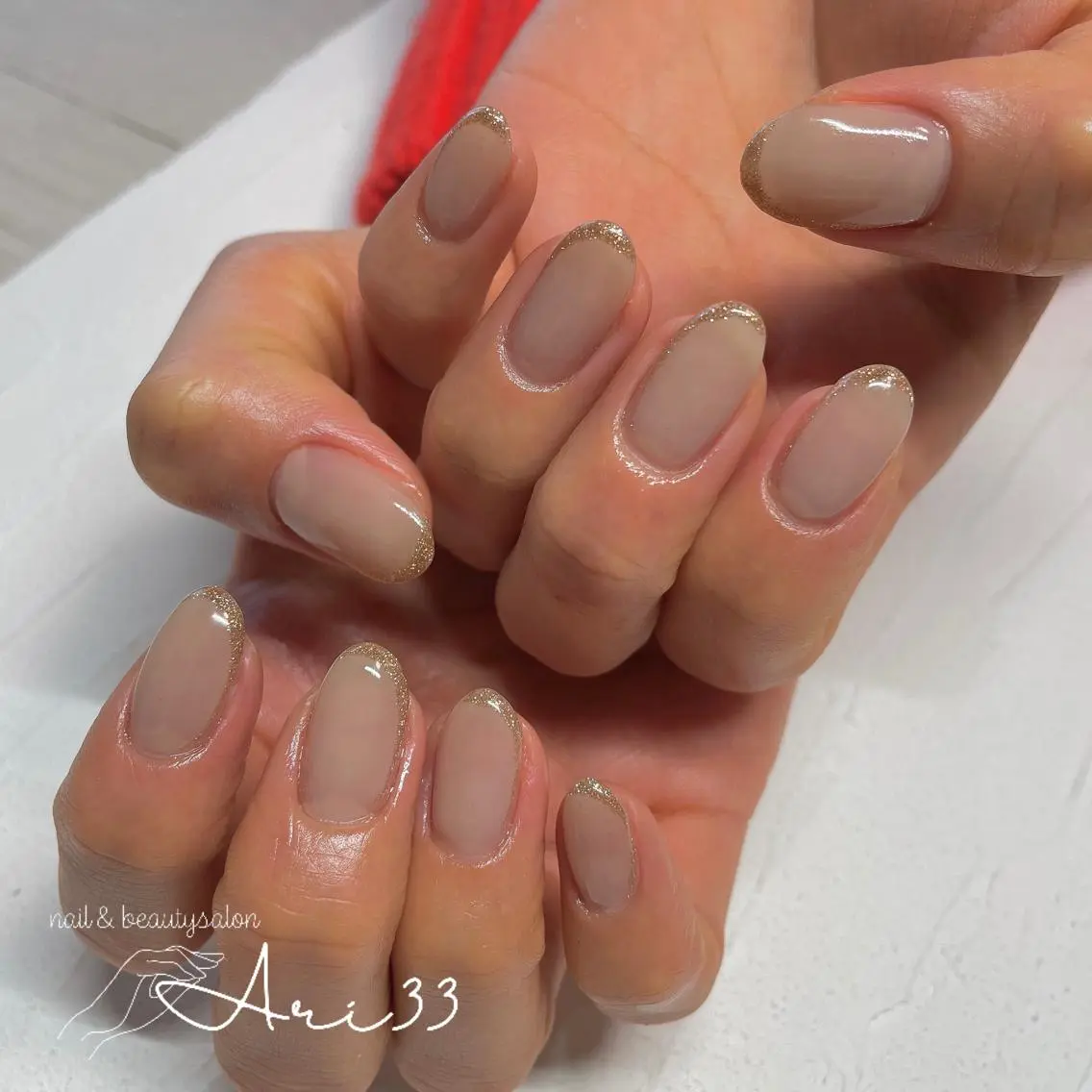 ネイル フレンチネイル ラメ(グリッター) オフィスネイル プライベートサロン Ari33nailのネイルデザイン