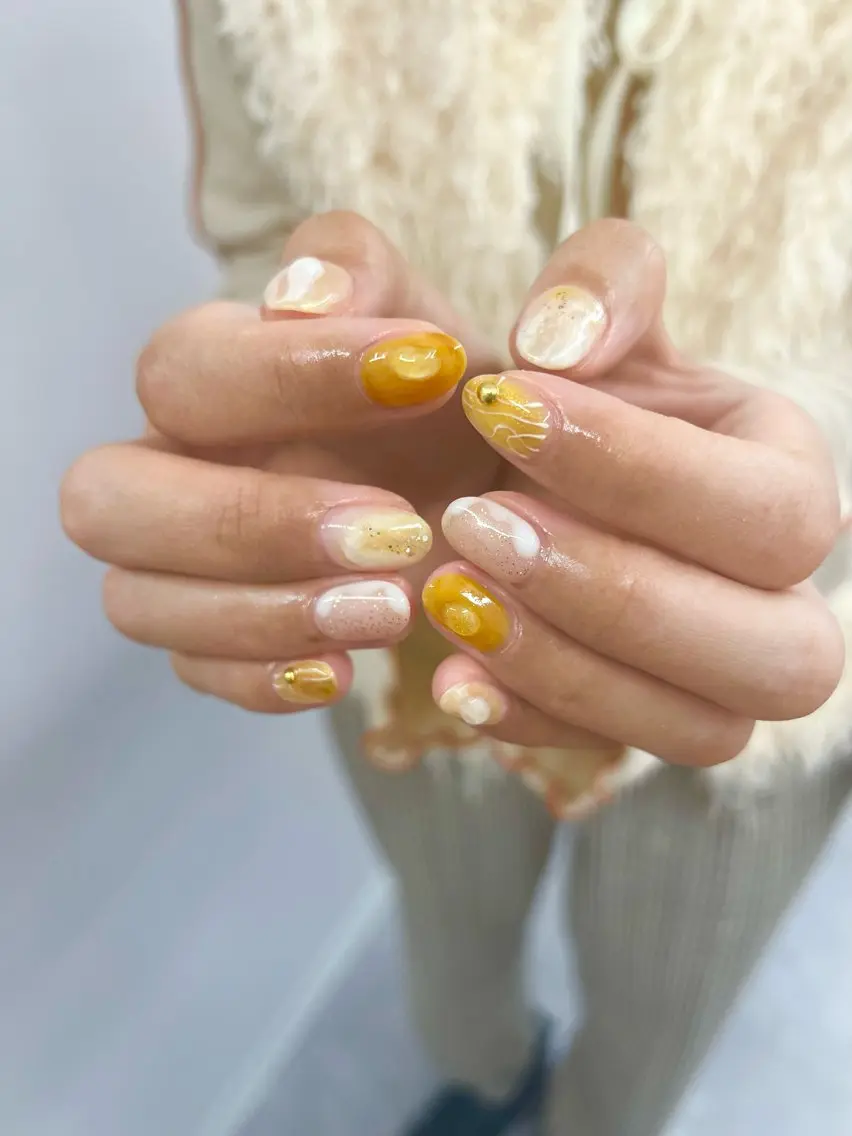 ネイル ジェルネイル マグネットネイル ニュアンスネイル パラジェル リボン ハンドネイル ハンドケア Bana_ Nailのネイルデザイン