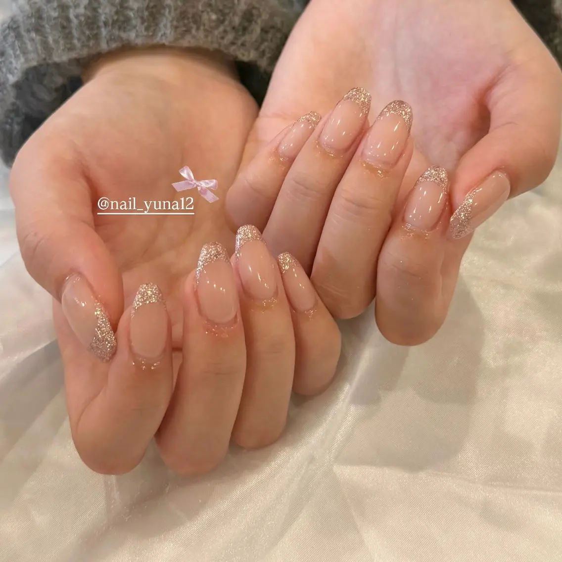 ネイル フレンチネイル ラメ(グリッター) ピンク ハンドネイル 中村 結菜のネイルデザイン