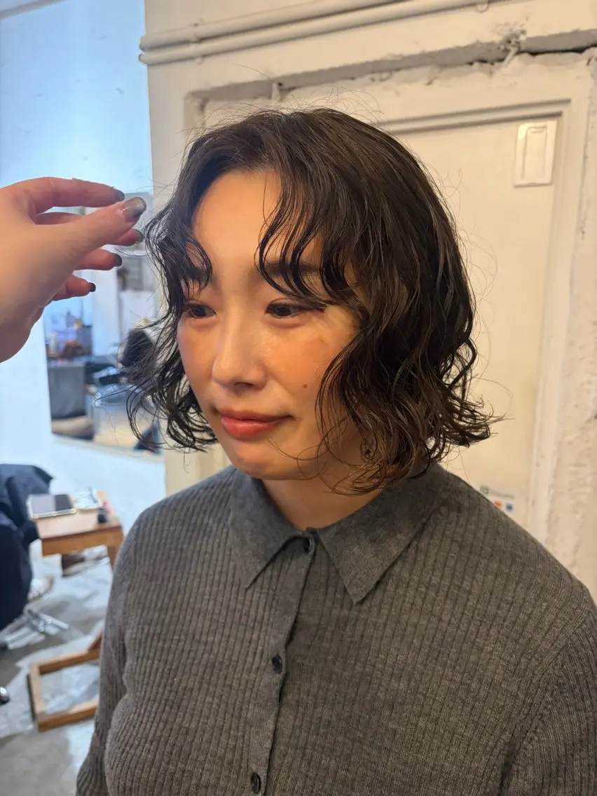 ミディアム パーマ ミディアムパーマ ボブ カット ヘアカラー パーマ トリートメント *UNU* RICOのヘアスタイル