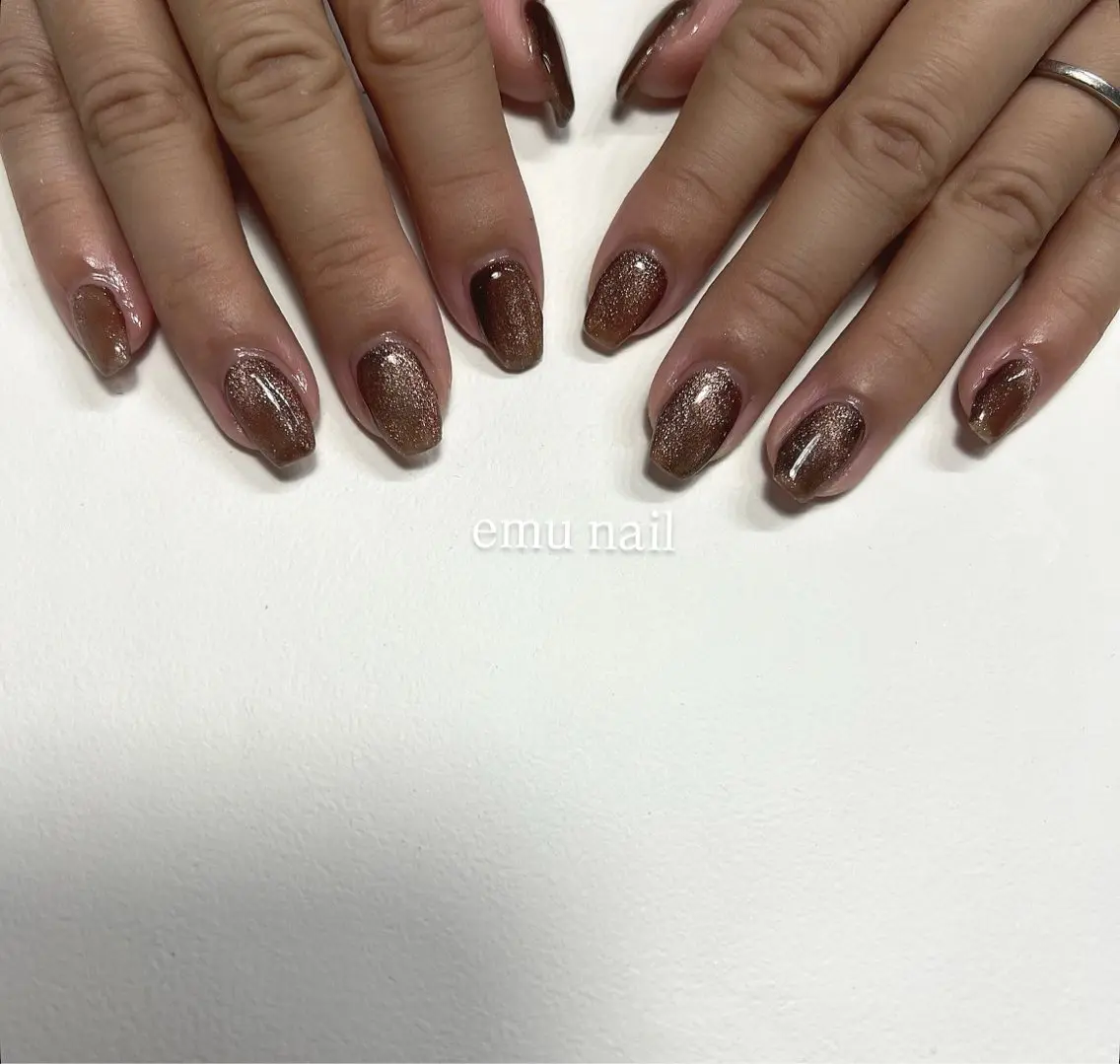 ネイル ブラウン マグネットネイル ハンドネイル emu nailのネイルデザイン