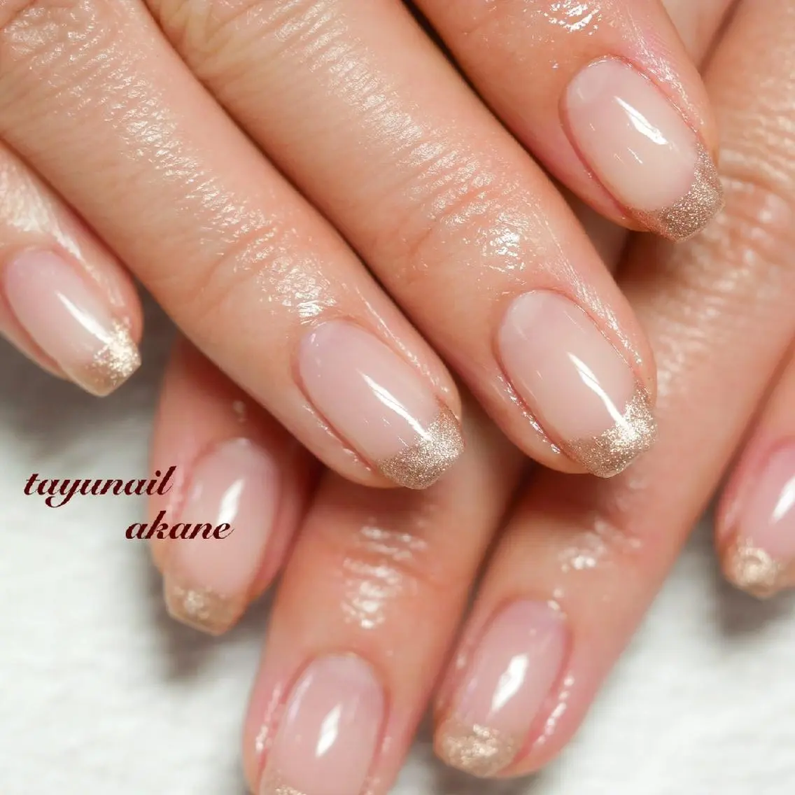 ネイル ブルー フレンチネイル ジェルネイル ゴールド キラキラネイル ネイルサロン 【たゆnail】のネイルデザイン