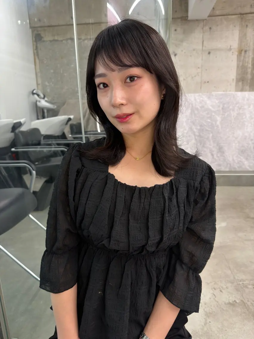 セミロング 縮毛矯正 【顔まわりレイヤー/ 髪質改善/今崎太河】のヘアスタイル