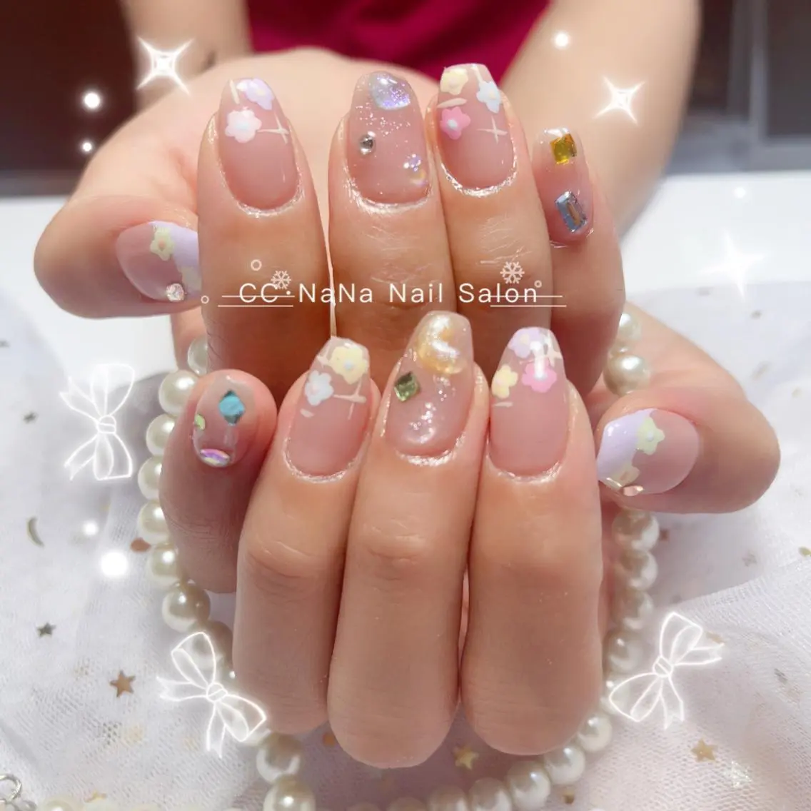ネイル チークネイル フラッシュネイル ジェルネイル ハート キラキラネイル ハンドネイル 💎CC・NaNa 韓国風ネイル🌙Cのネイルデザイン