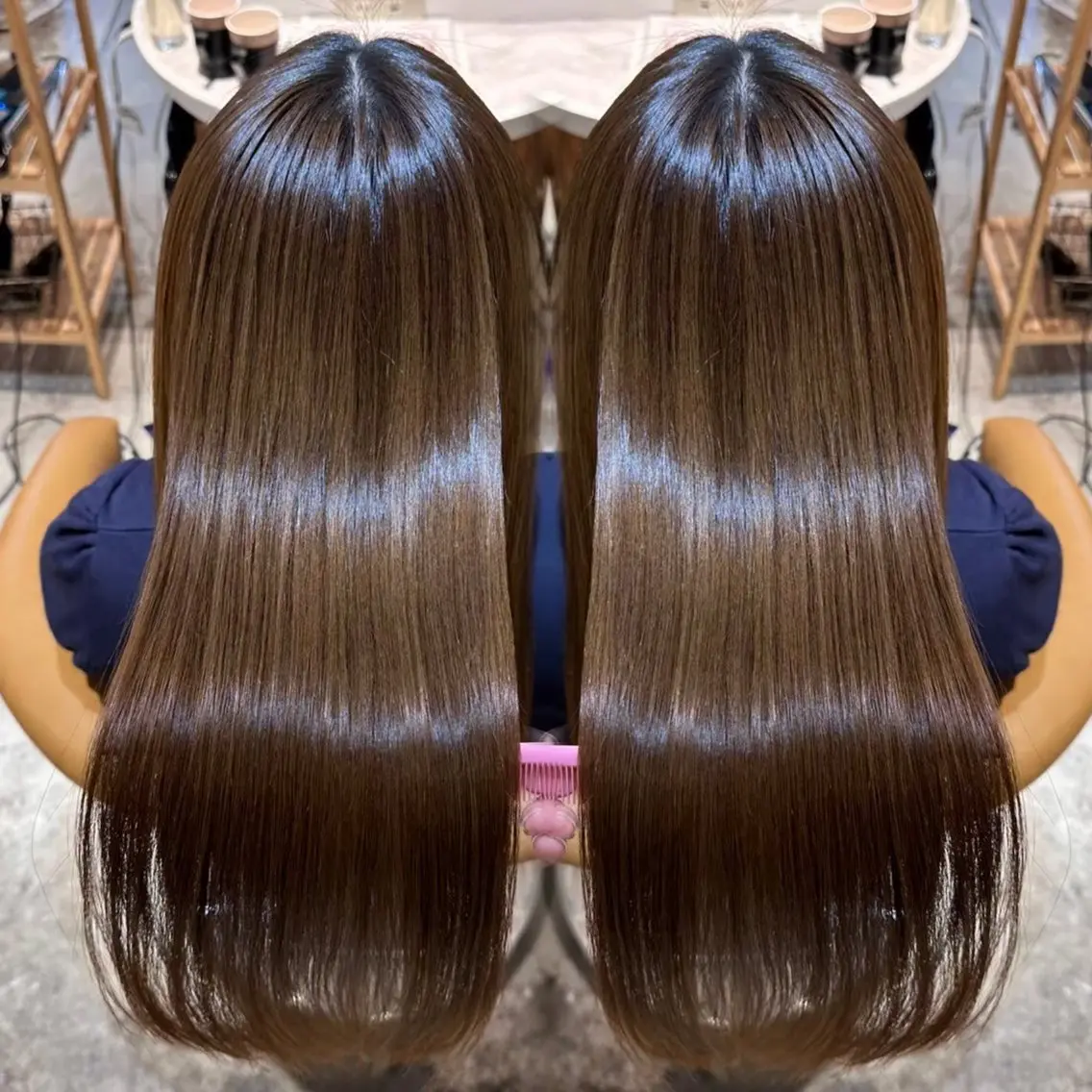 ロング 髪質改善 縮毛矯正 トリートメント 酸性ストレート 酸熱トリートメント ヘアカラー 縮毛矯正 トリートメント 髪質改善/縮毛矯正/ レイヤーカットななこのヘアスタイル