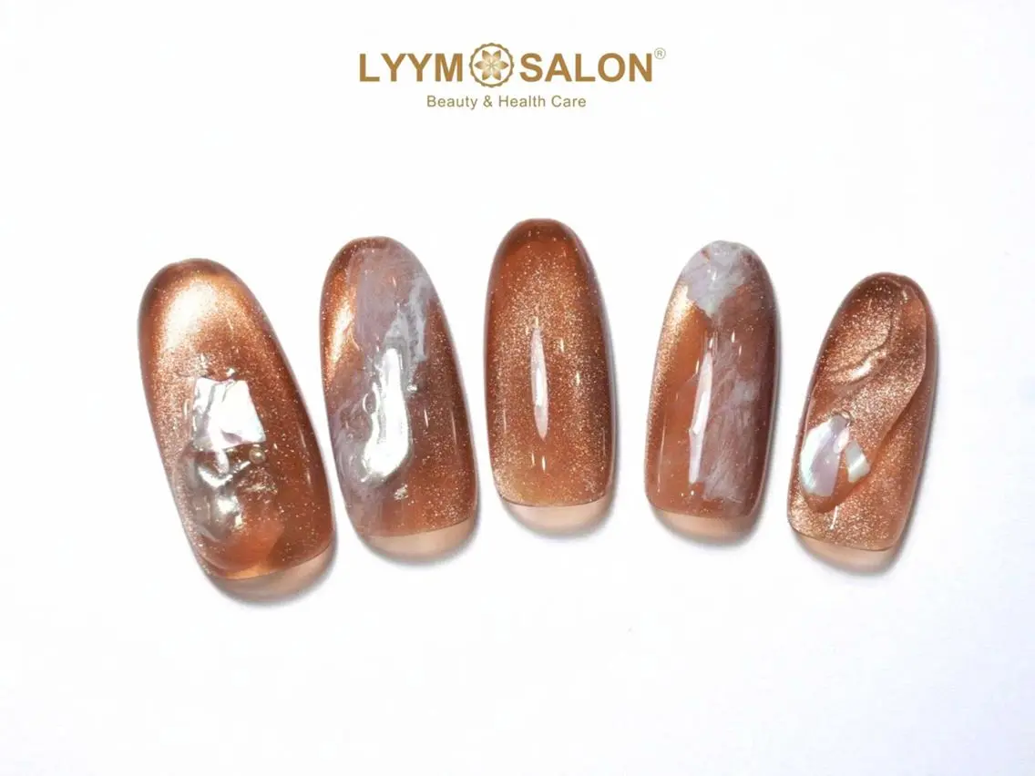 ネイル アートネイル ブラウン 韓国ネイル マグネットネイル ニュアンスネイル ハンドネイル LYYM Salonのネイルデザイン