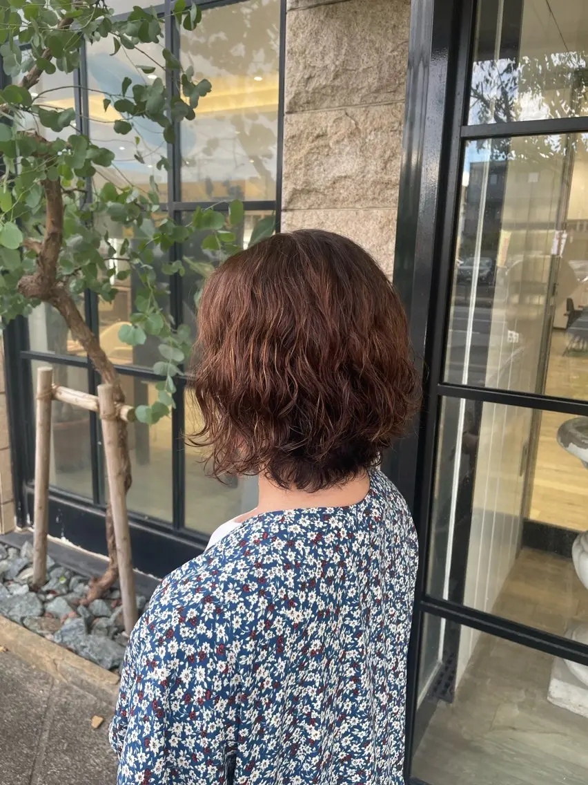 ミディアム ミディアムパーマ ハイライト 田中 あかりのヘアスタイル
