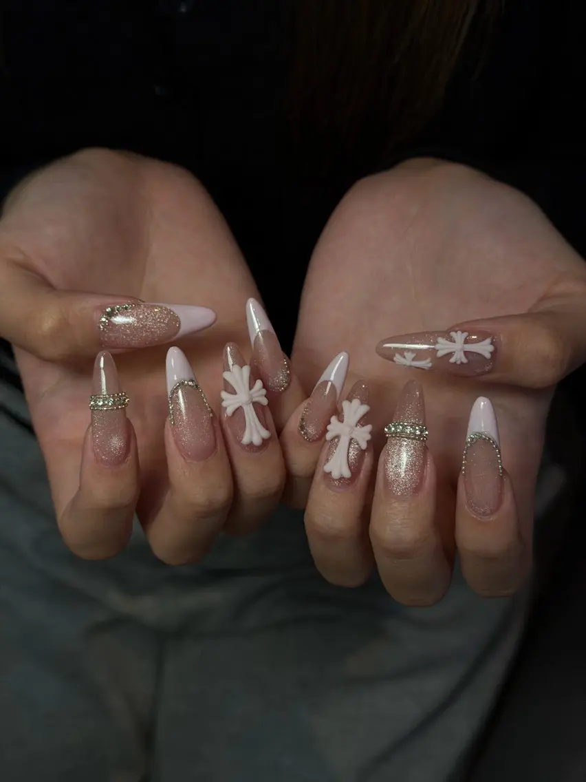 ネイル ジェルネイル キラキラネイル 韓国ネイル レース ロングネイル ハンドネイル CoMo Nailのネイルデザイン