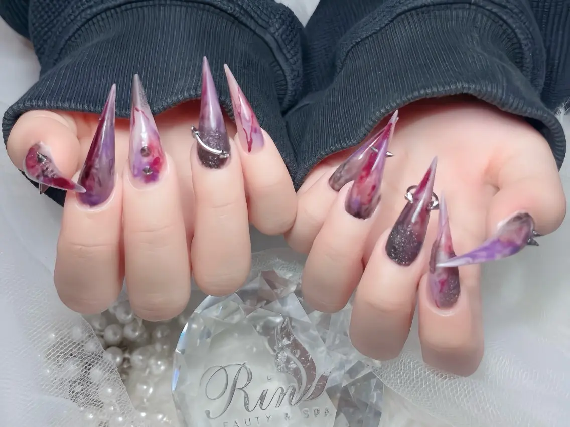 ネイル オーロラネイル チークネイル 桜ネイル クリアネイル ドット ハンドネイル Rin Nail Shinokuboのネイルデザイン