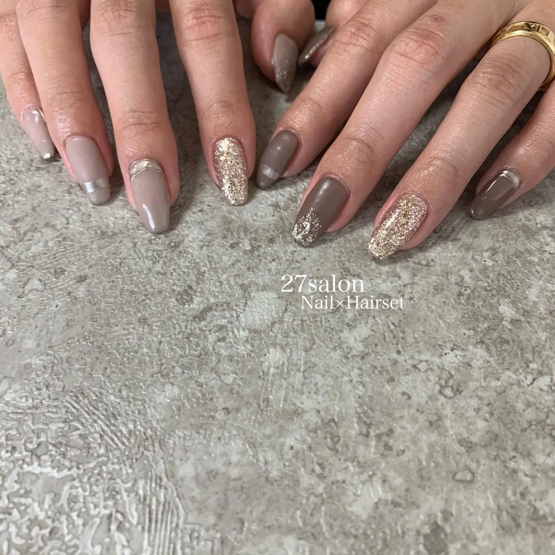 ネイル ブラウン ミラーネイル ニュアンスネイル 27salon yuinaのネイルデザイン